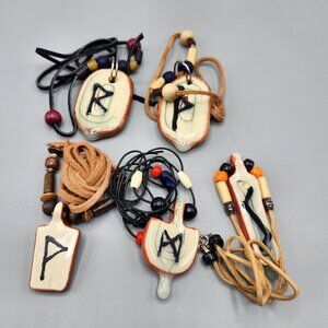 Handmade Ceramic Rune Alphabet Pendants Necklaces Boho Lot of 5 Joy NEW